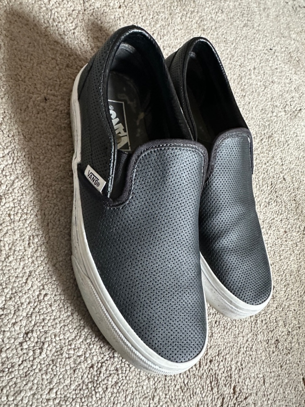 Vans Black Perforated Leather Slip-On Sneakers